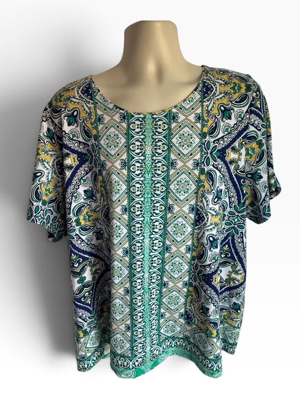 Allison Daley 2X Paisley & Tile Print Short Sleeve Top